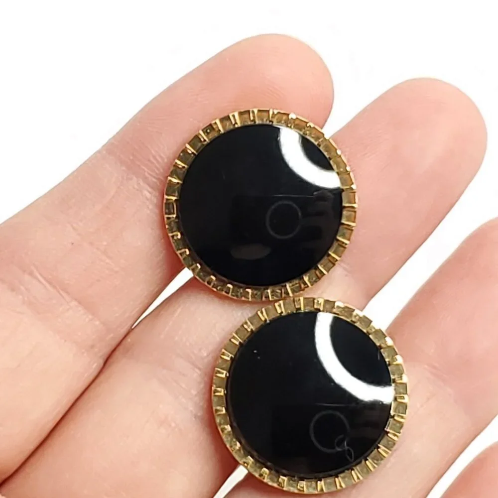 Vintage Lamode Cufflinks Gold Tone Black Round Karatclad